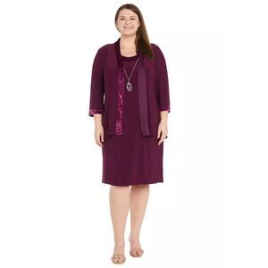 NEW NWT Wine Plus Sz 18 Stretchy Sleeveless Dress & Jacket 2 Pc Set R&M RICHARDS